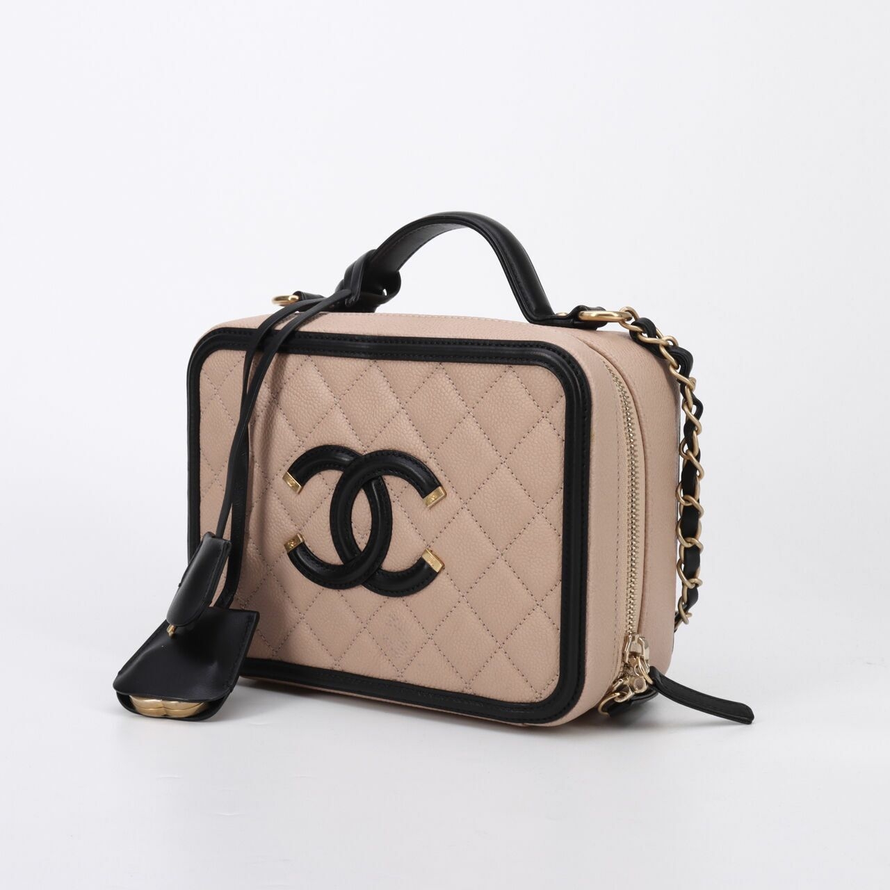 Chanel Filigree Vanity Case Caviar Nude Satchel