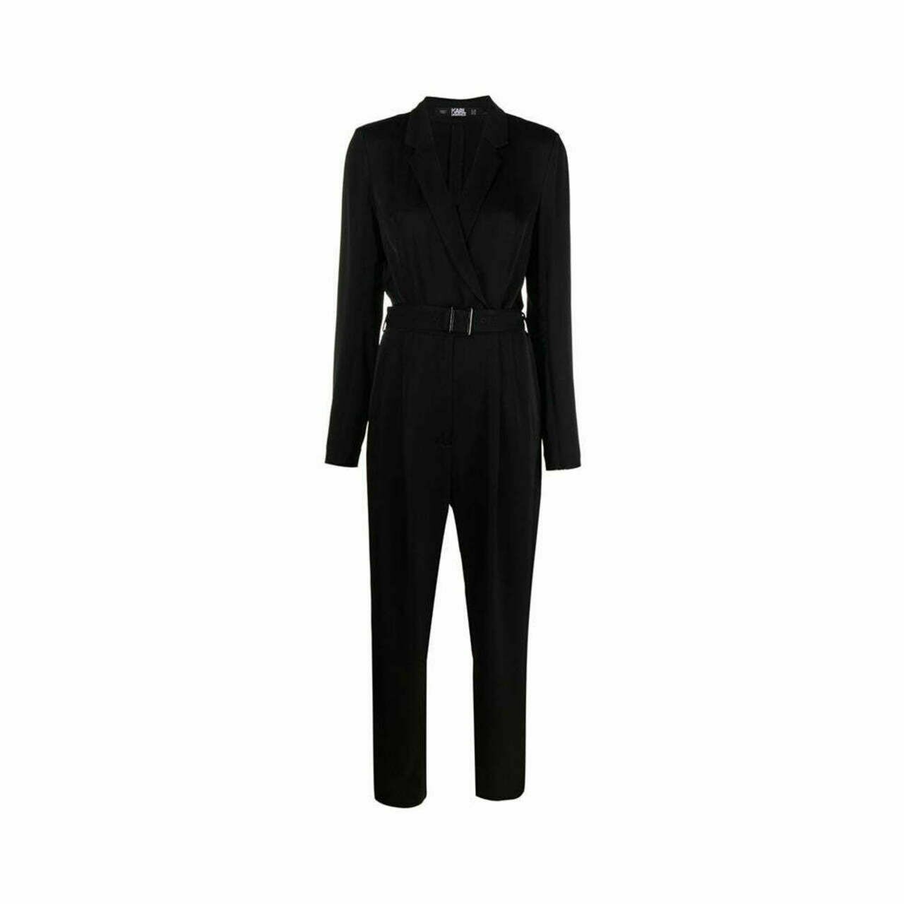 Karl Lagerfeld Satin Jumpsuit with Cape Sleeves Black