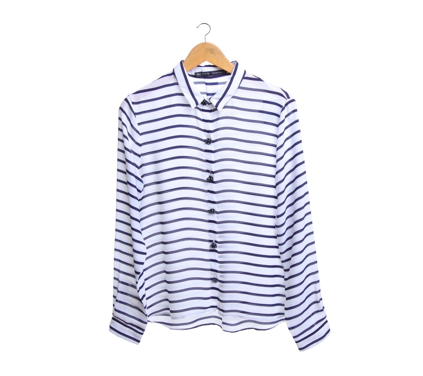 Zara White And Dark Blue Striped Shirt