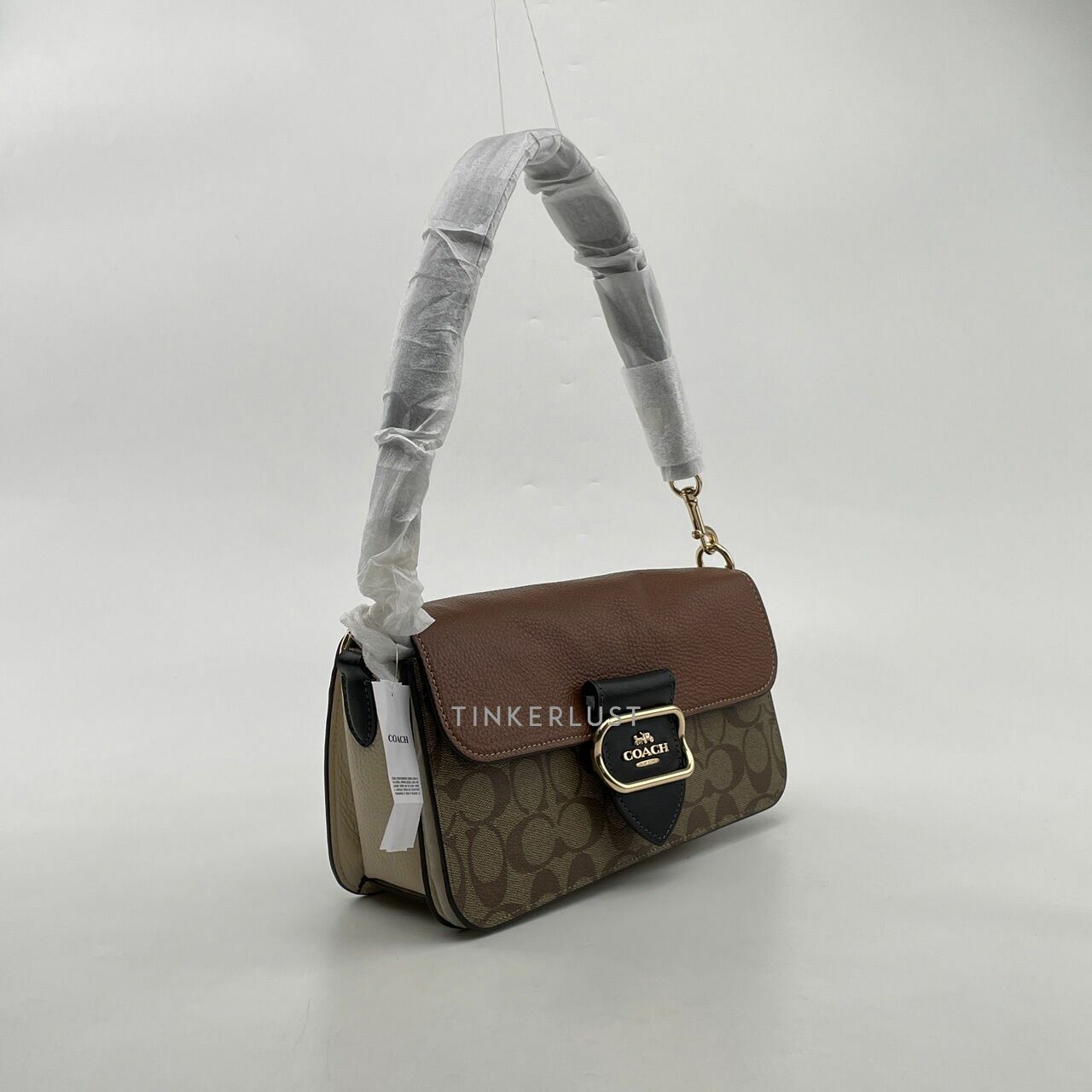 Coach Morgan Shoulder Bag In Colorblock Signature Canvas Brown Khaki