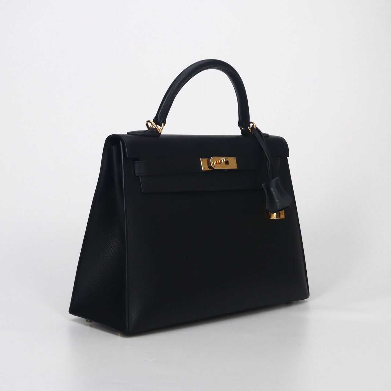 Hermes Kelly 32 Black Epsom #N GHW Satchel