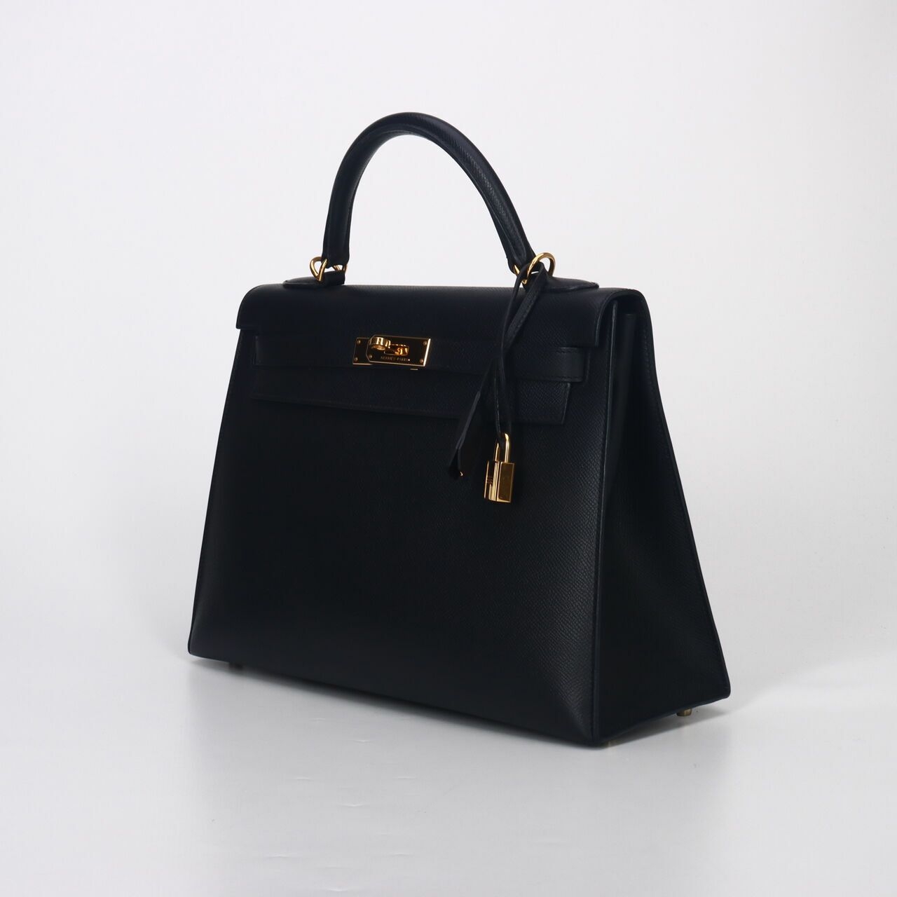 Hermes Kelly 32 Black Epsom #N GHW Satchel