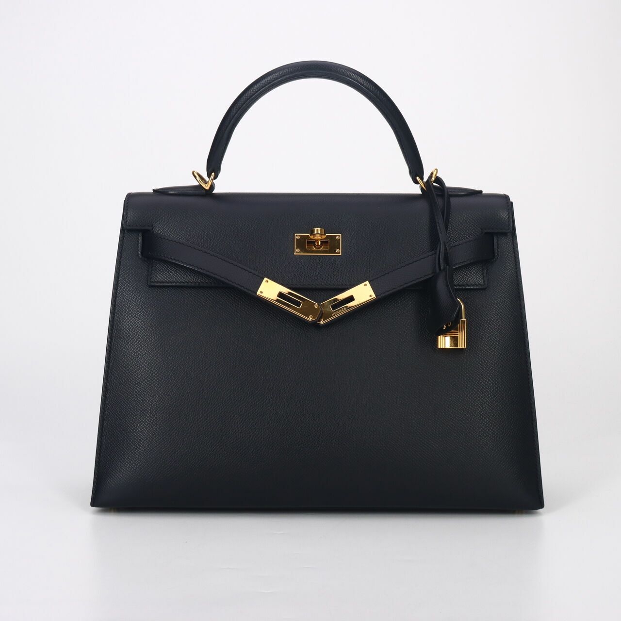 Hermes Kelly 32 Black Epsom #N GHW Satchel