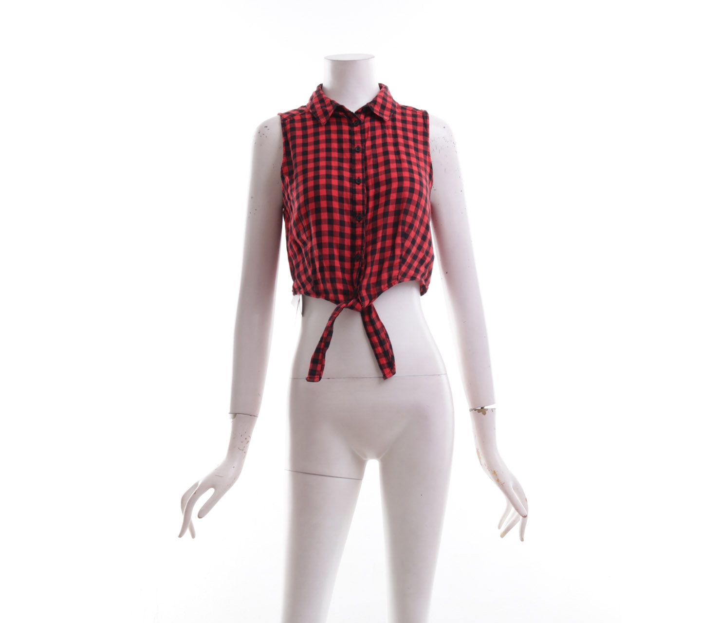 H&M Red & Black Plaid Crop Sleeveless