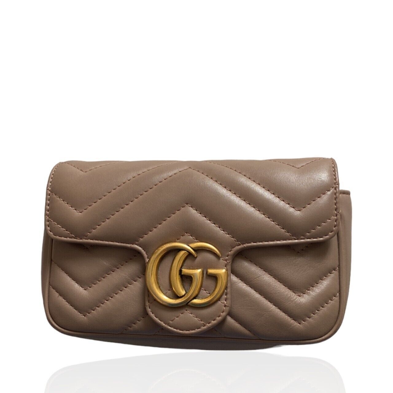 Gucci GG Marmont Super Mini Nude Leather GHW Shoulder Bag