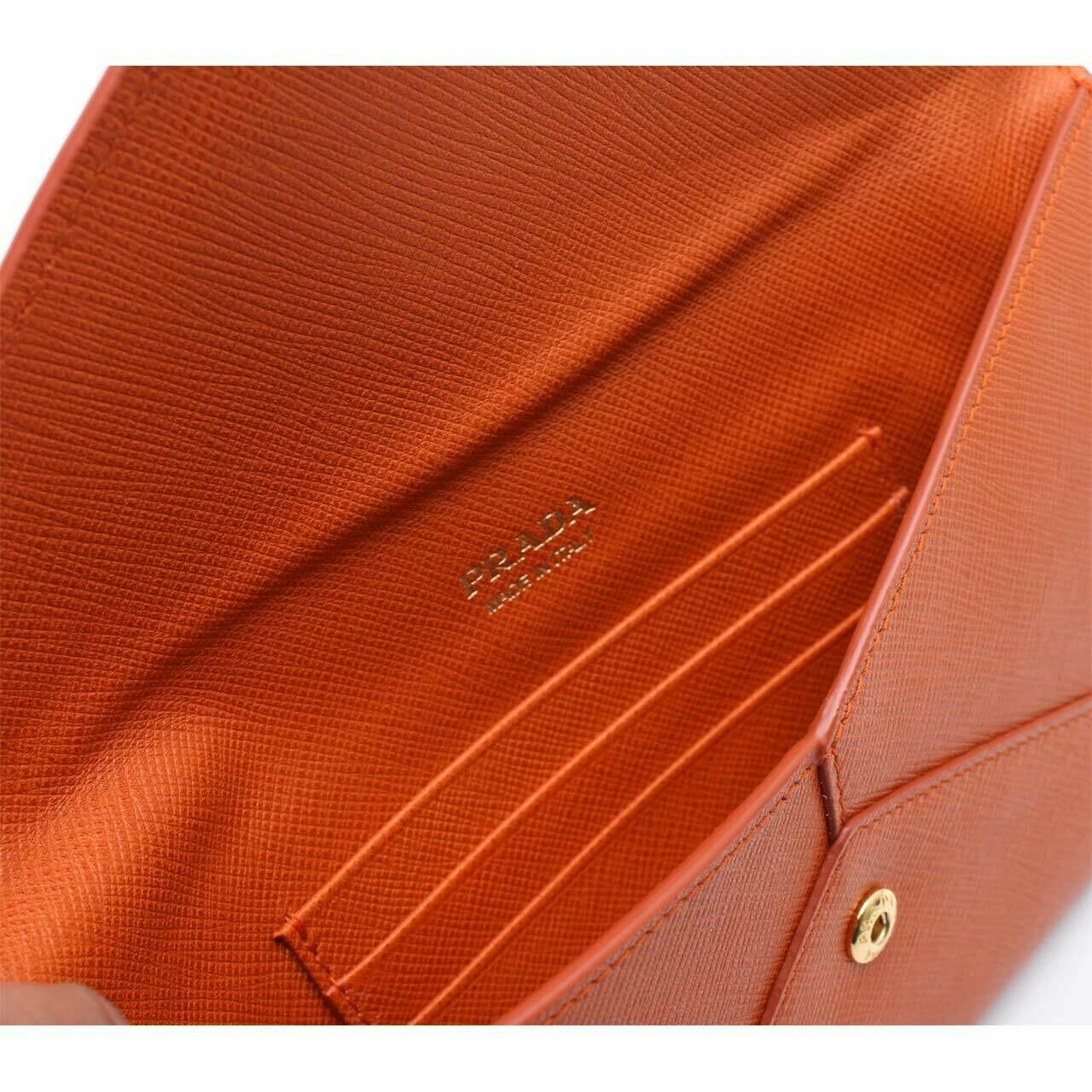 Prada Orange Saffiano Metal Papaya Envelope Wallet 