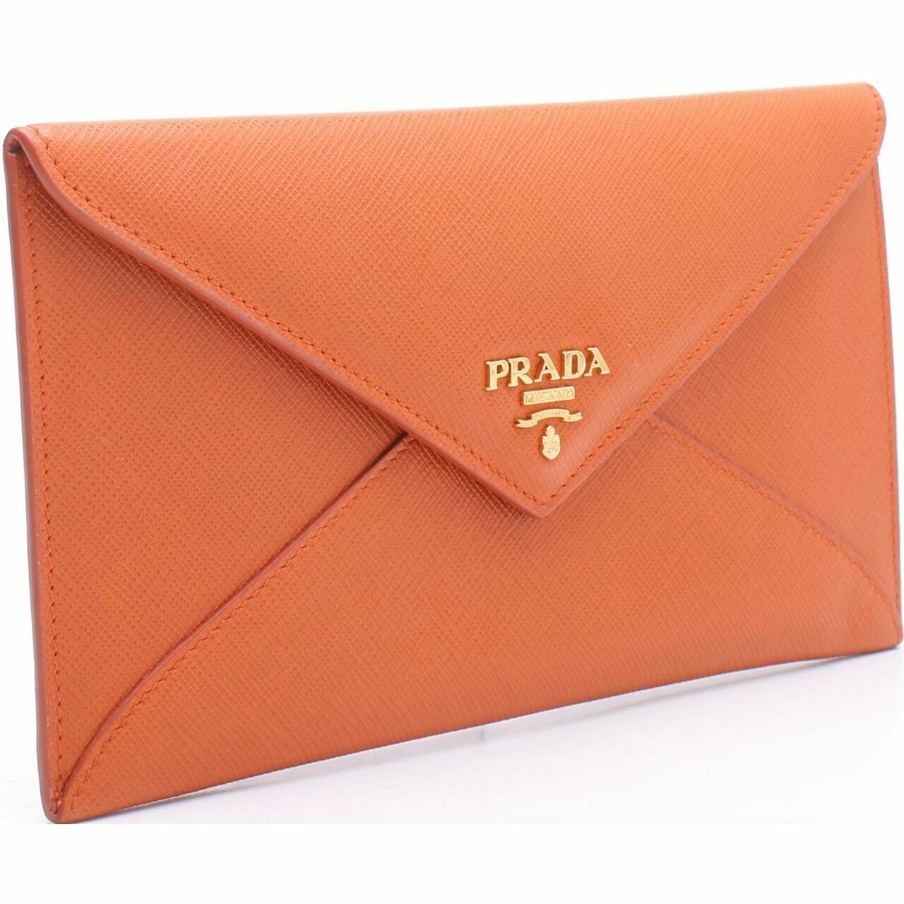 Prada Orange Saffiano Metal Papaya Envelope Wallet 