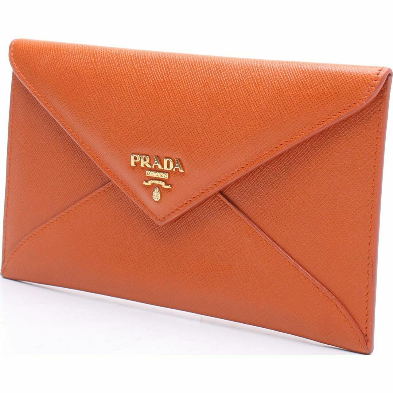 Prada Orange Saffiano Metal Papaya Envelope Wallet 