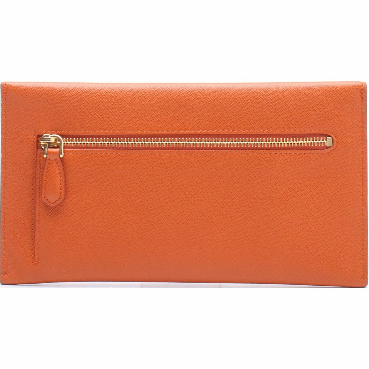 Prada Orange Saffiano Metal Papaya Envelope Wallet 