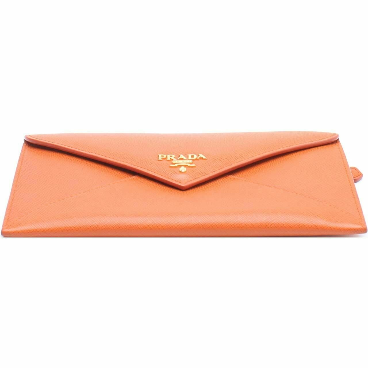 Prada Orange Saffiano Metal Papaya Envelope Wallet 