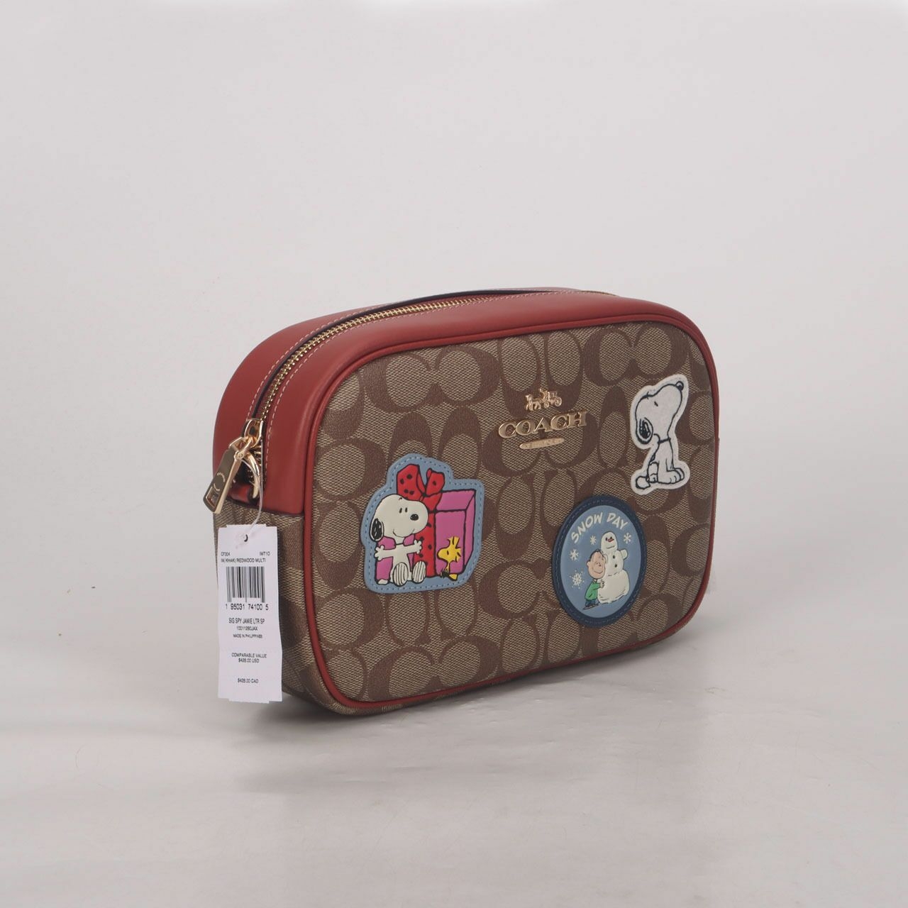 Coach X Peanuts CF304 Jamie Camera Bag Signature Canvas With Patches Redwood Multi Sling Bag