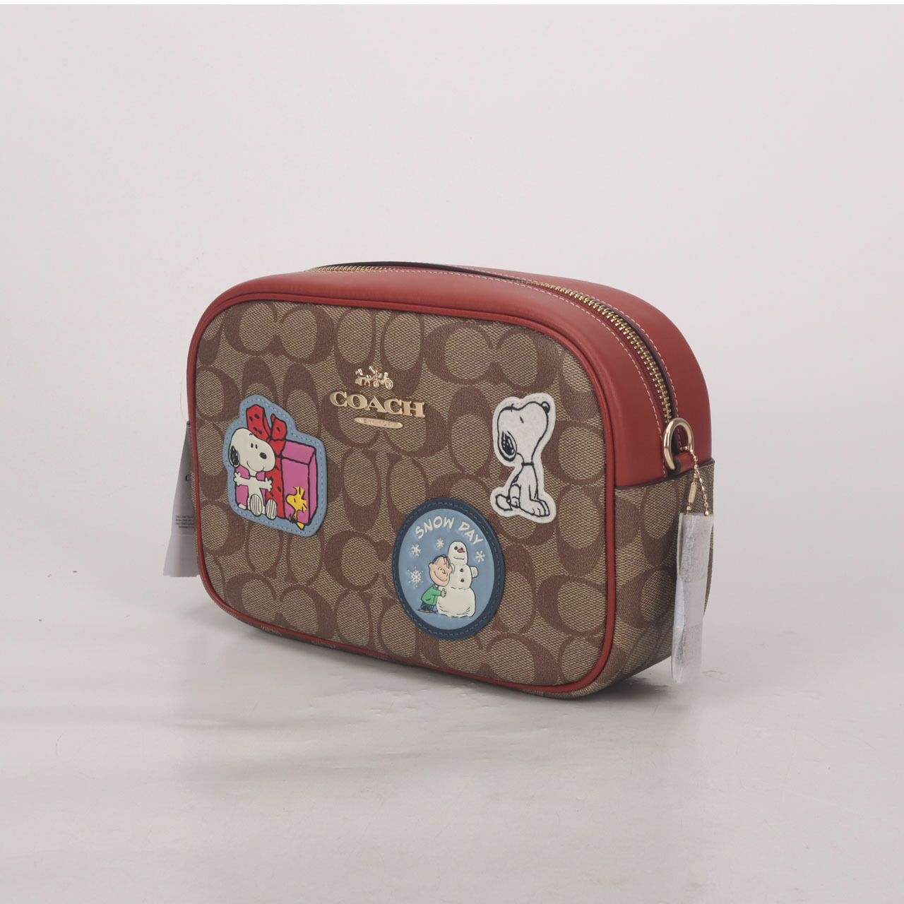 Coach X Peanuts CF304 Jamie Camera Bag Signature Canvas With Patches Redwood Multi Sling Bag