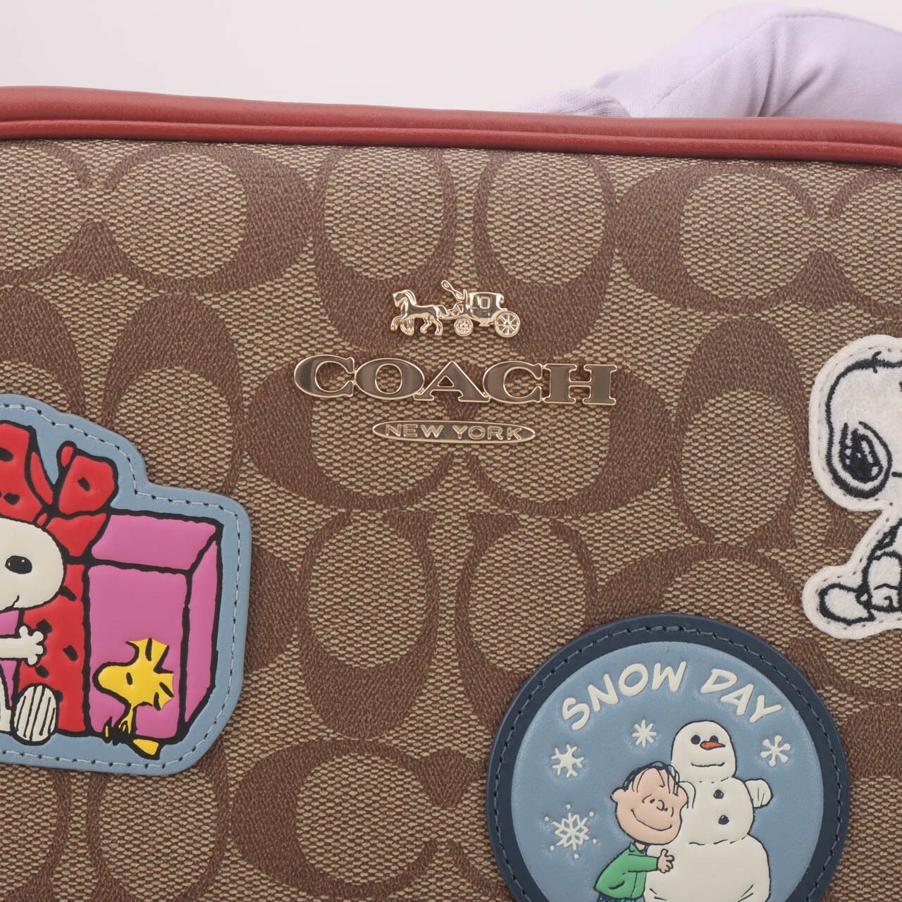 Coach X Peanuts CF304 Jamie Camera Bag Signature Canvas With Patches Redwood Multi Sling Bag