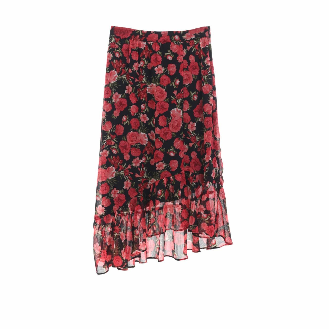 Stradivarius Black Floral Midi Skirt