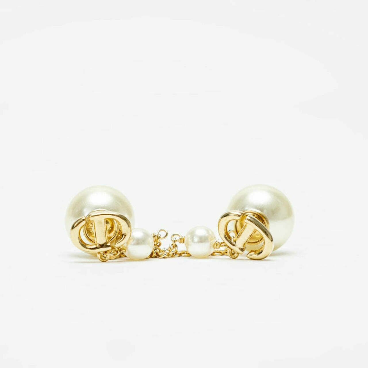 Christian Dior Tribales Earrings with Chain Pearls Antique Gold