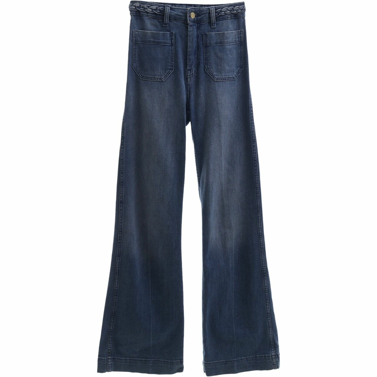 H&M Dark Blue Washed Flare Long Pants