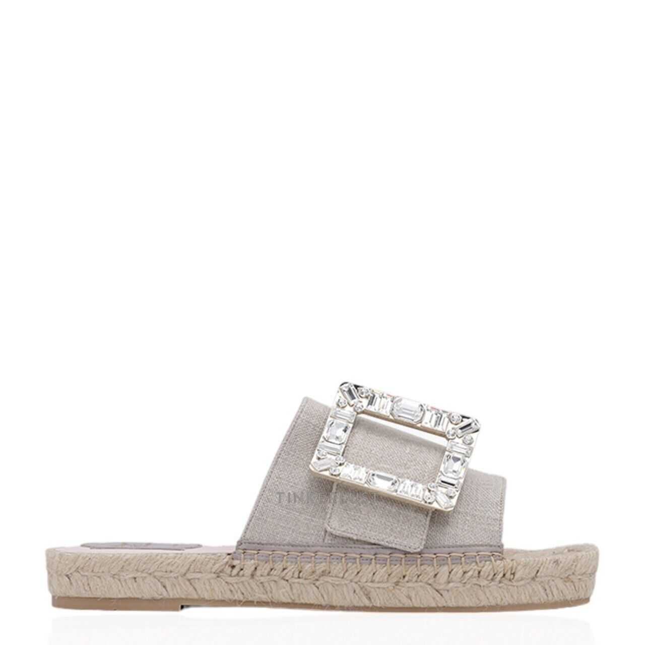 Roger Vivier Women Strass Buckle Espadrille Sandals in Tissu Beige Sandals