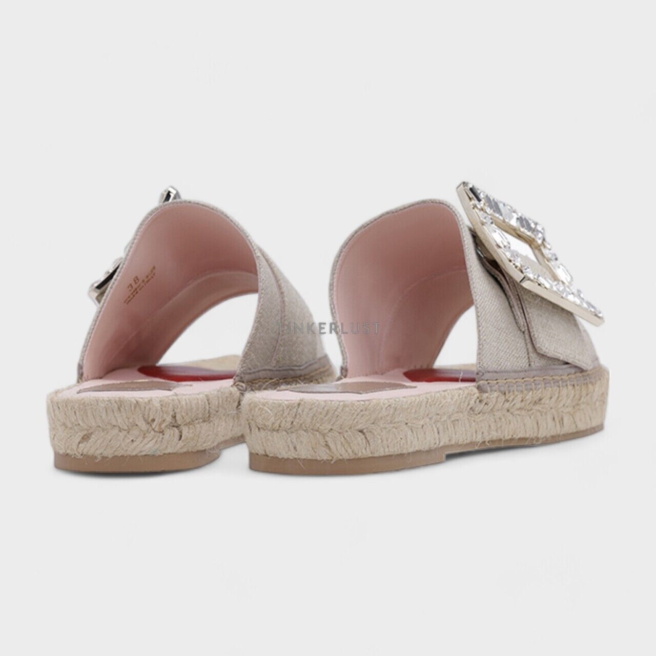 Roger Vivier Women Strass Buckle Espadrille Sandals in Tissu Beige Sandals