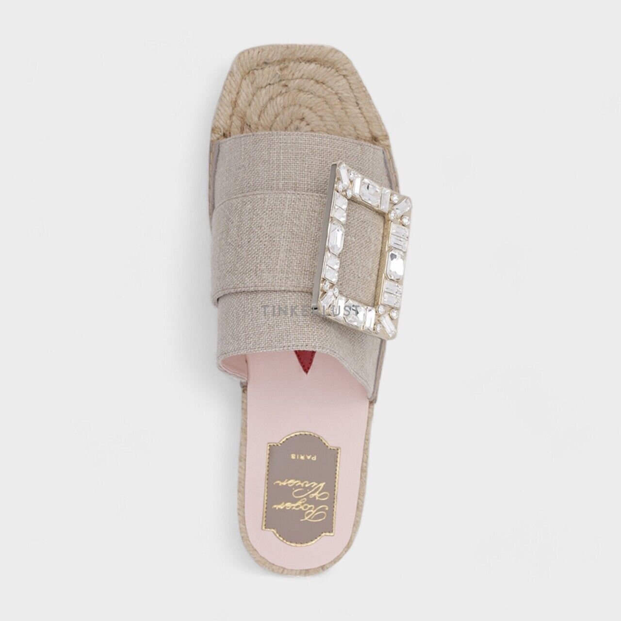 Roger Vivier Women Strass Buckle Espadrille Sandals in Tissu Beige Sandals