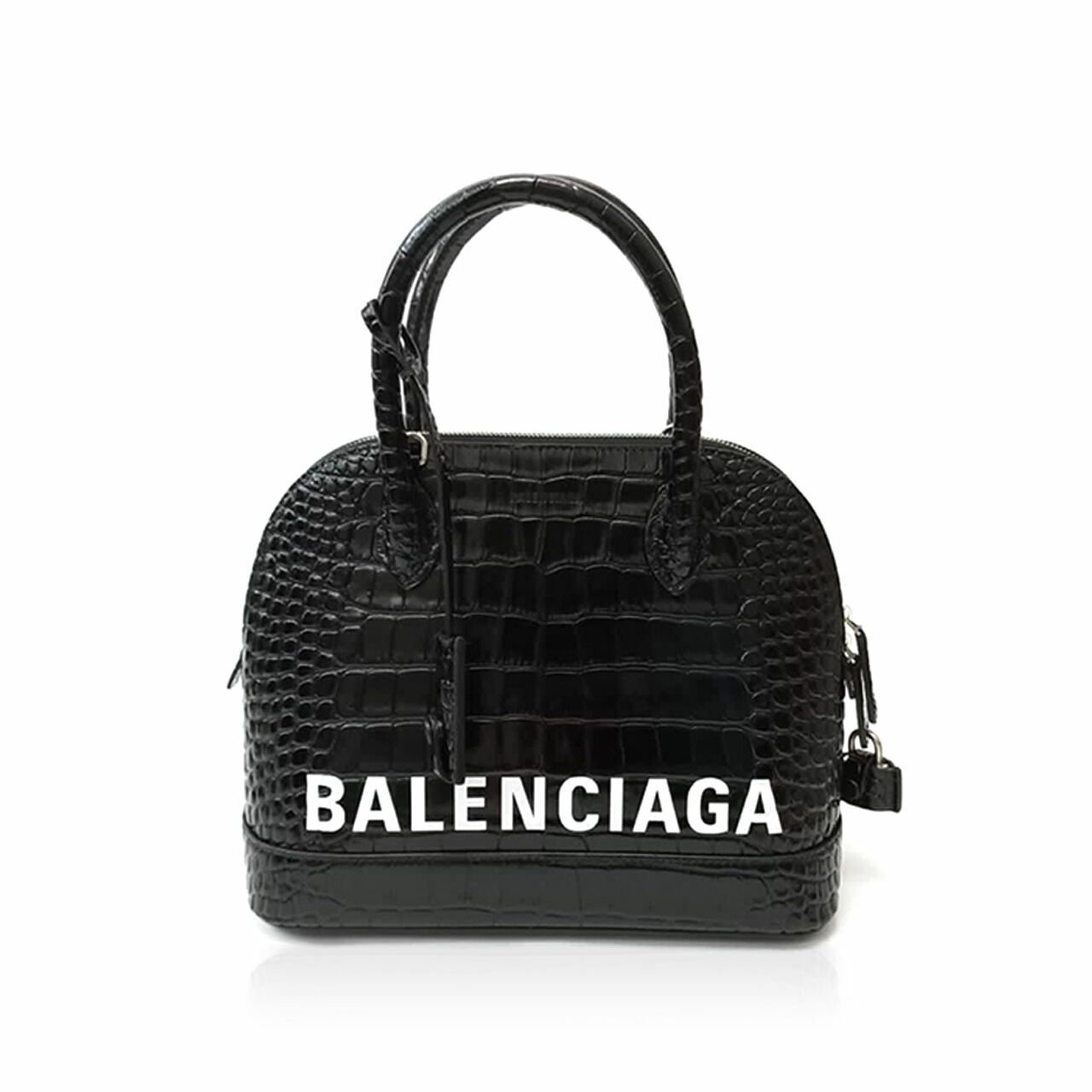 Balenciaga Ville Top Handle Leather with Longstrap Croco Black Shiny S Satchel