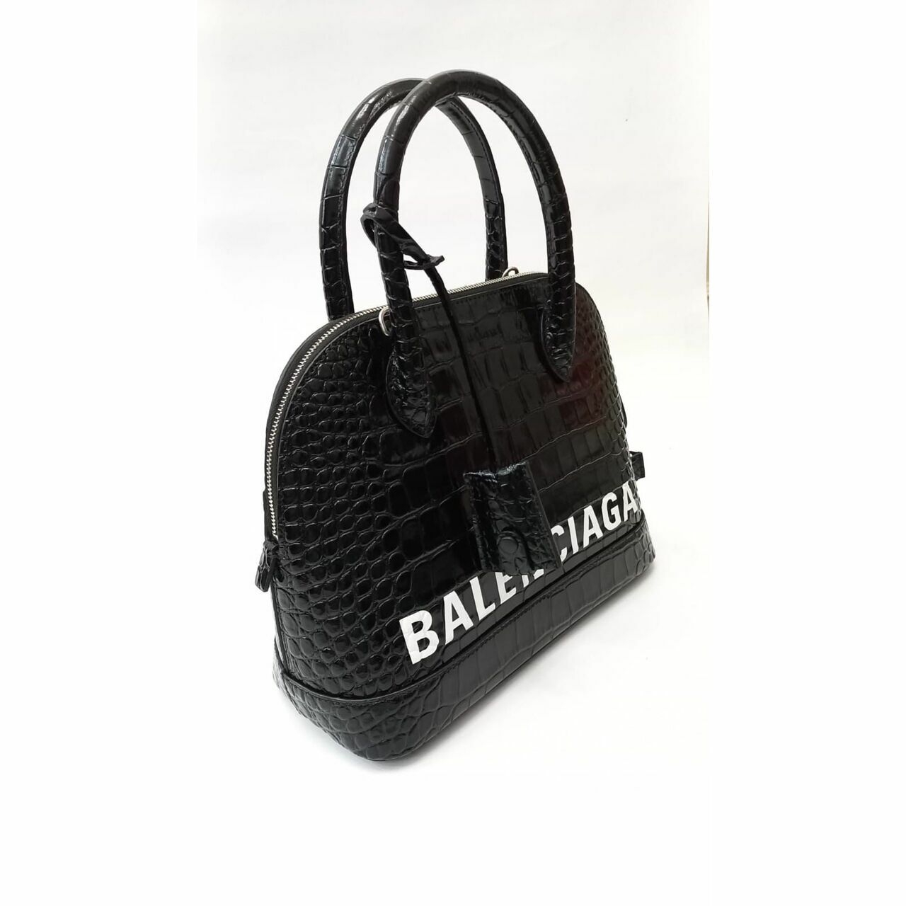 Balenciaga Ville Top Handle Leather with Longstrap Croco Black Shiny S Satchel