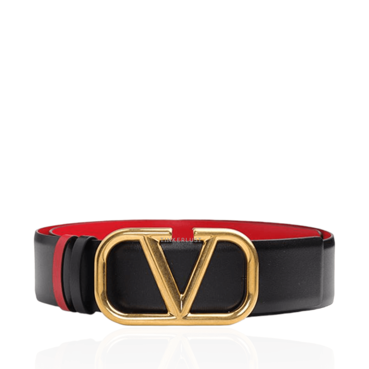 Valentino Garavani Reversible 4cm in Black/Pure Red Leather with VLogo Buckle Belt 