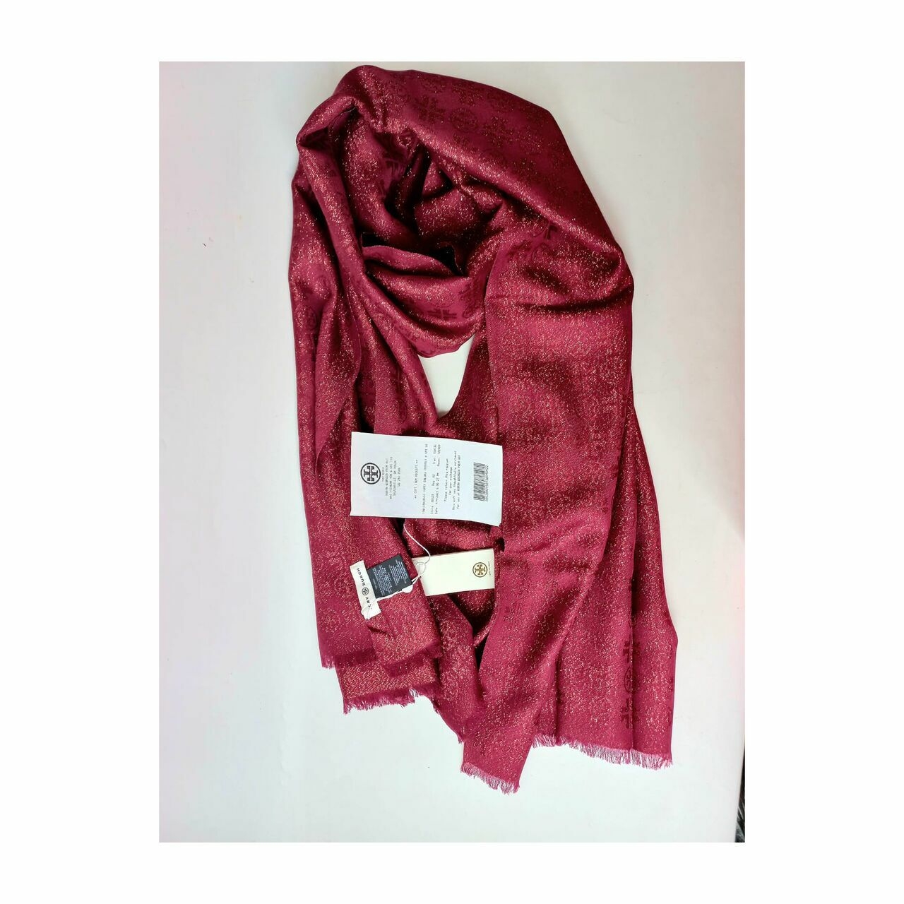 Tory Burch Lurex Traveler Oblong Scarf (Pashmina) Claret