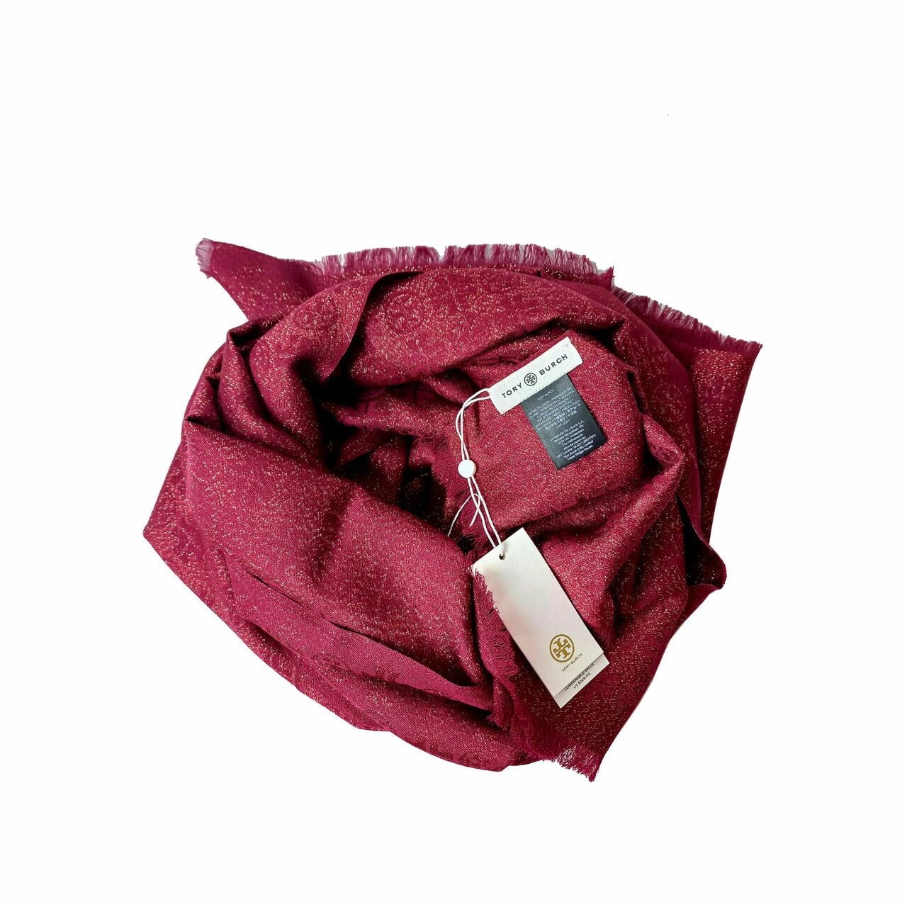 Tory Burch Lurex Traveler Oblong Scarf (Pashmina) Claret