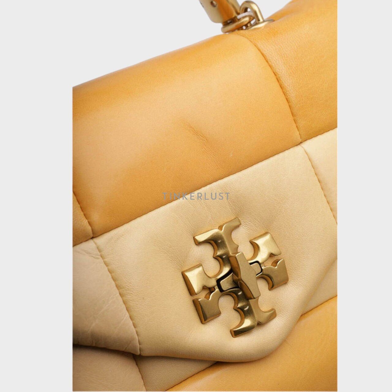 Tory Burch Small Kira Patchwork Top Handle Satchel Bag in Golden Straw Mix