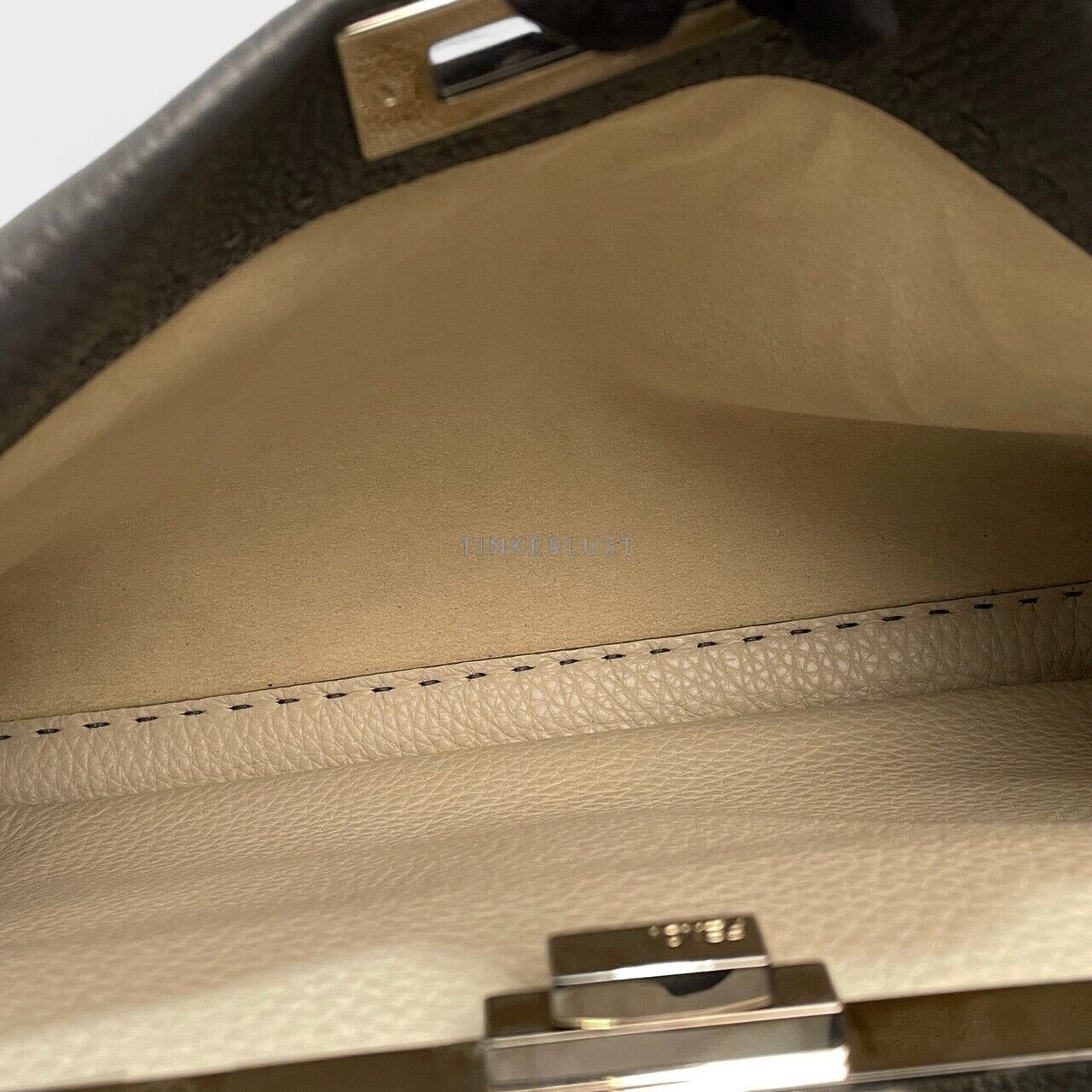 Fendi Peekaboo Iconic Selleria Bi-Color Medium Asfalto Latte Satchel