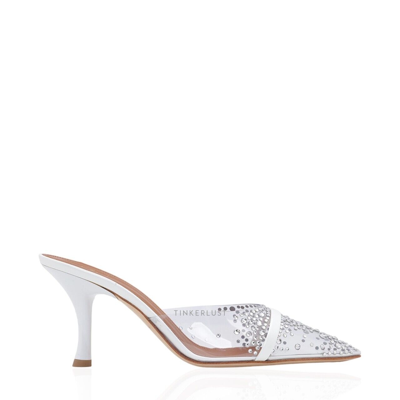 Malone Souliers Joella Crystal Embellished Heeled Mules 70mm in Clear/White Heels