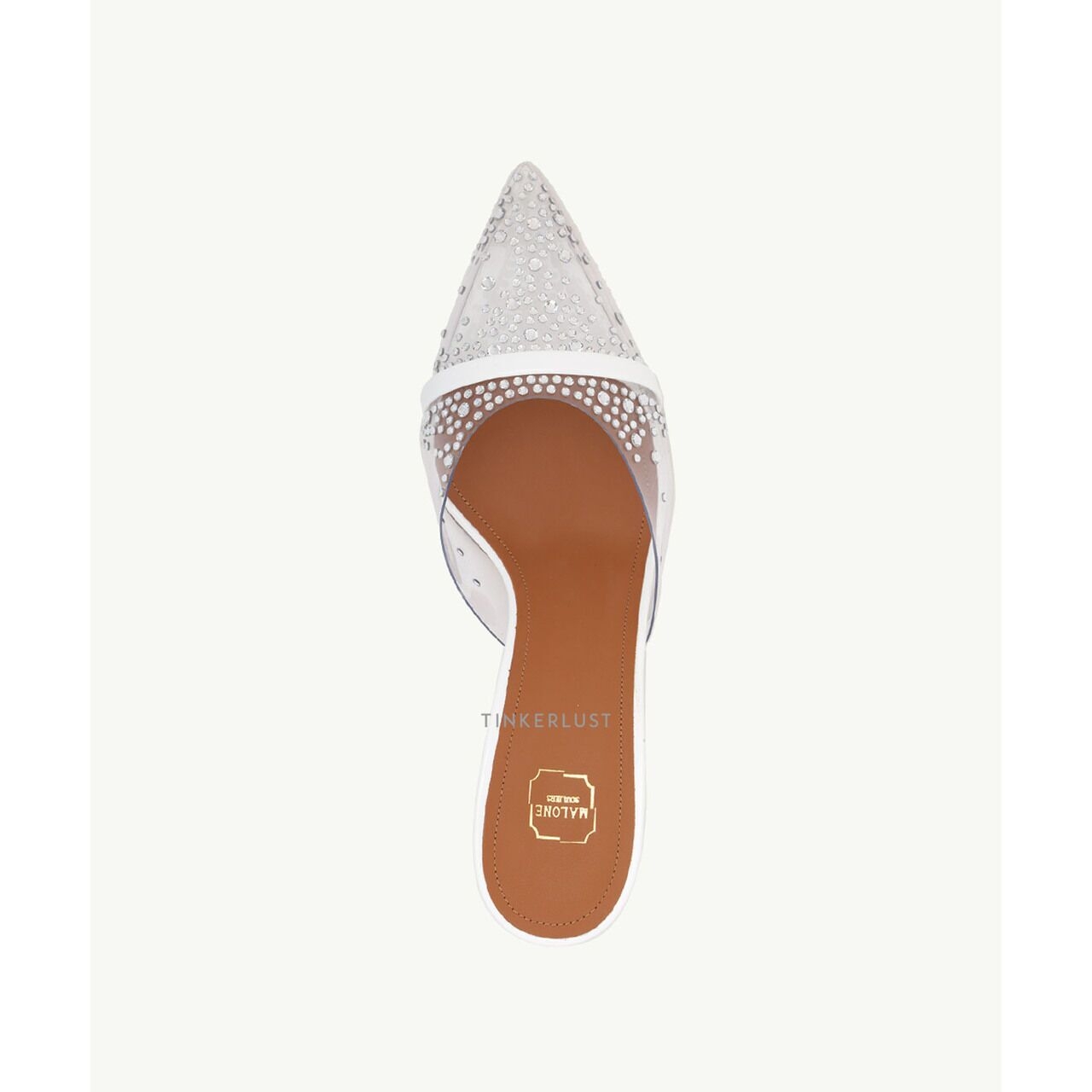 Malone Souliers Joella Crystal Embellished Heeled Mules 70mm in Clear/White Heels