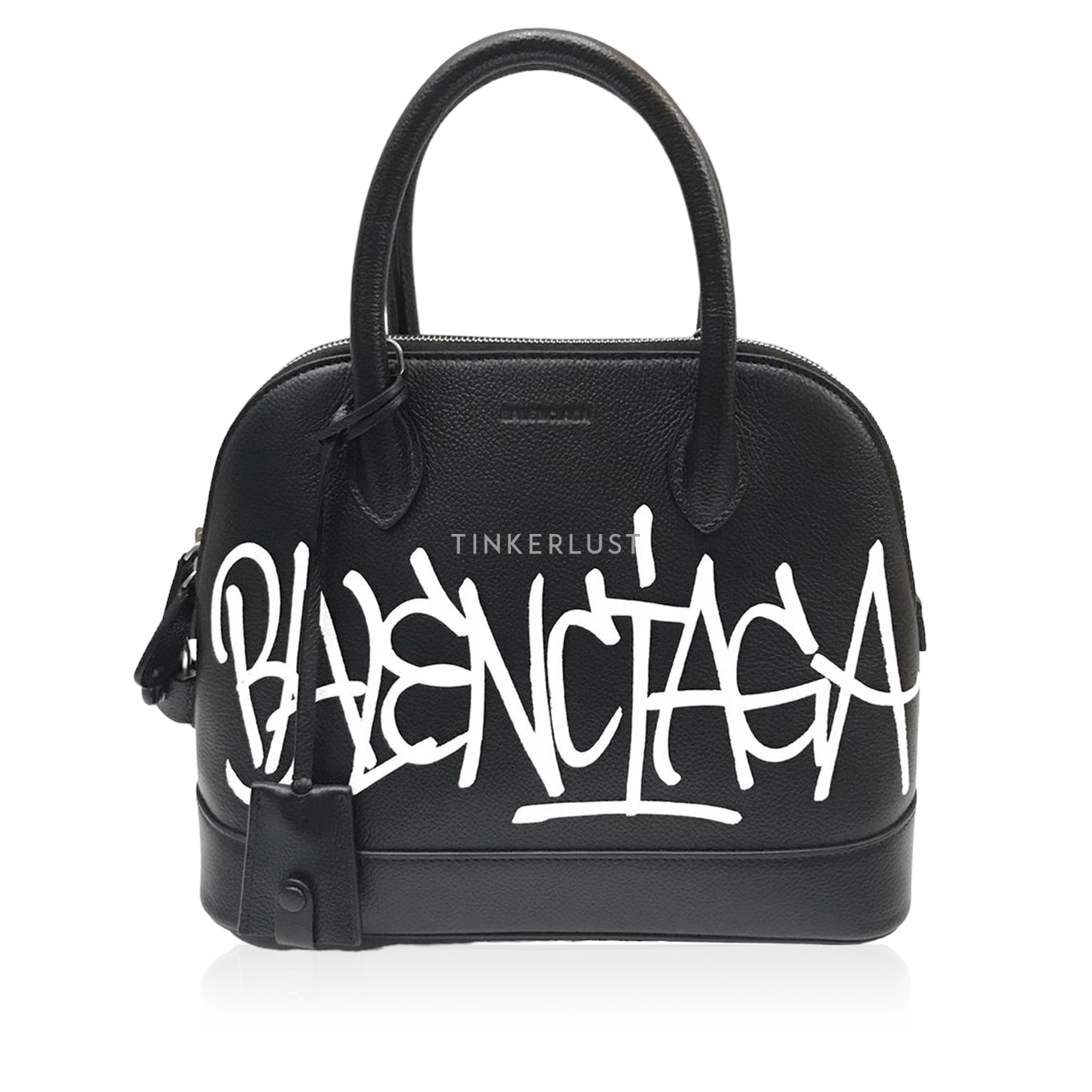 Balenciaga Ville Small Graffiti Black Leather Logo White Satchel