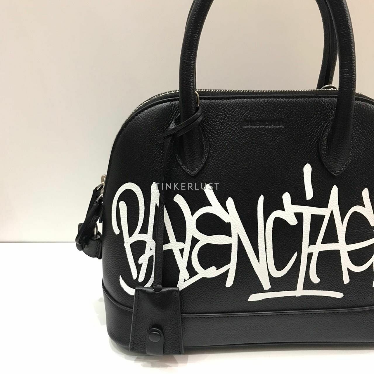 Balenciaga Ville Small Graffiti Black Leather Logo White Satchel