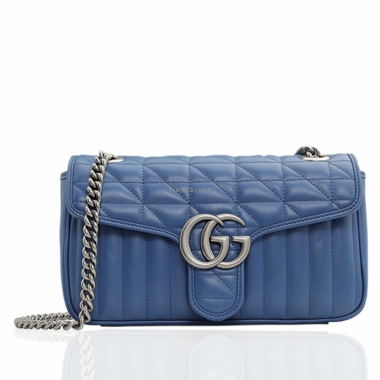 GUCCI Small New Geometric GG Marmont Flap Shoulder Bag in Blue with Palladium Hardware