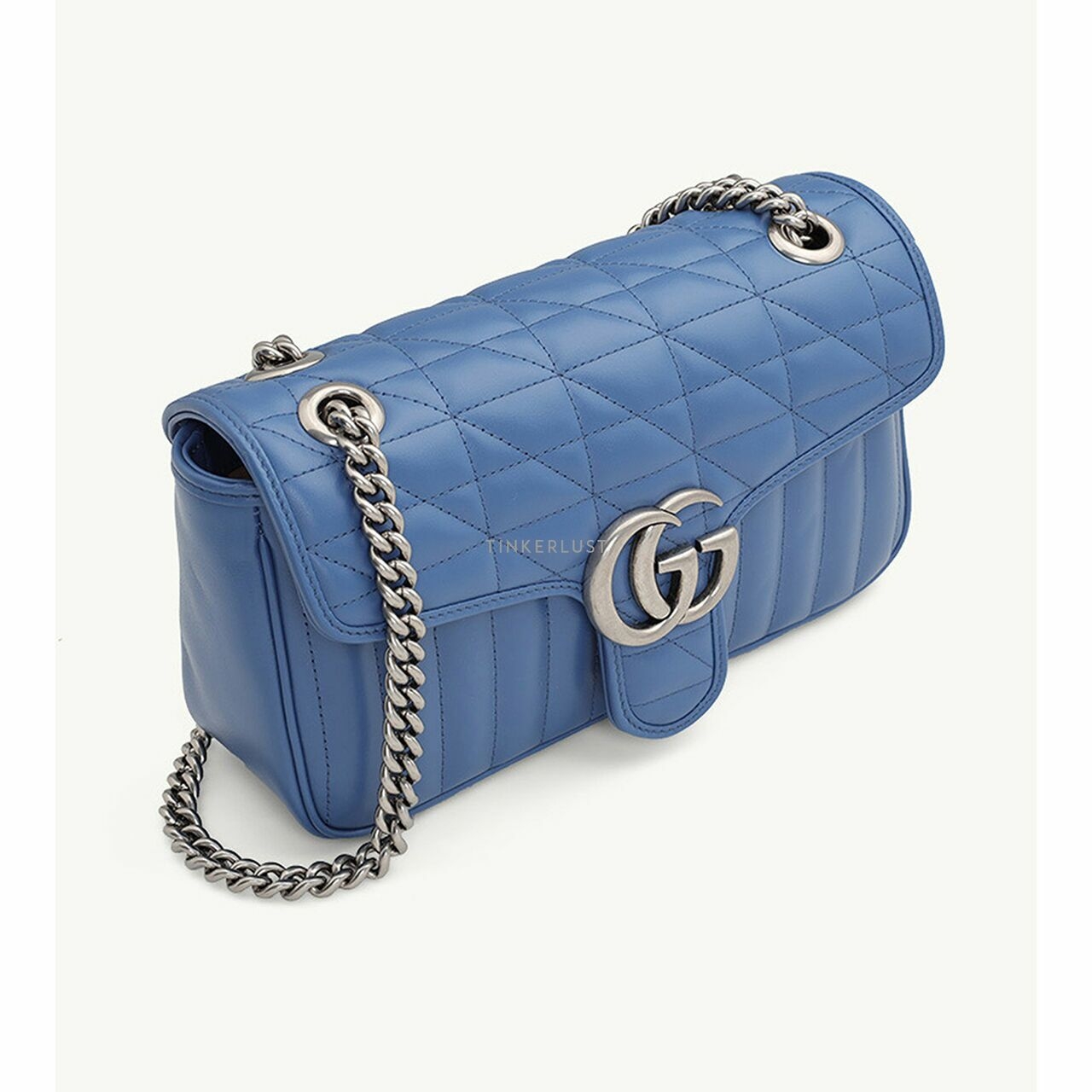 GUCCI Small New Geometric GG Marmont Flap Shoulder Bag in Blue with Palladium Hardware