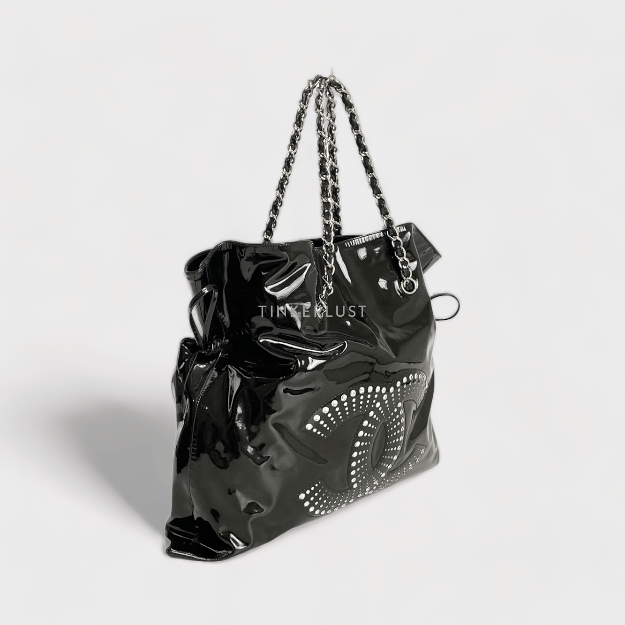 Chanel Swarovski Black Patent #13 SHW Totebag