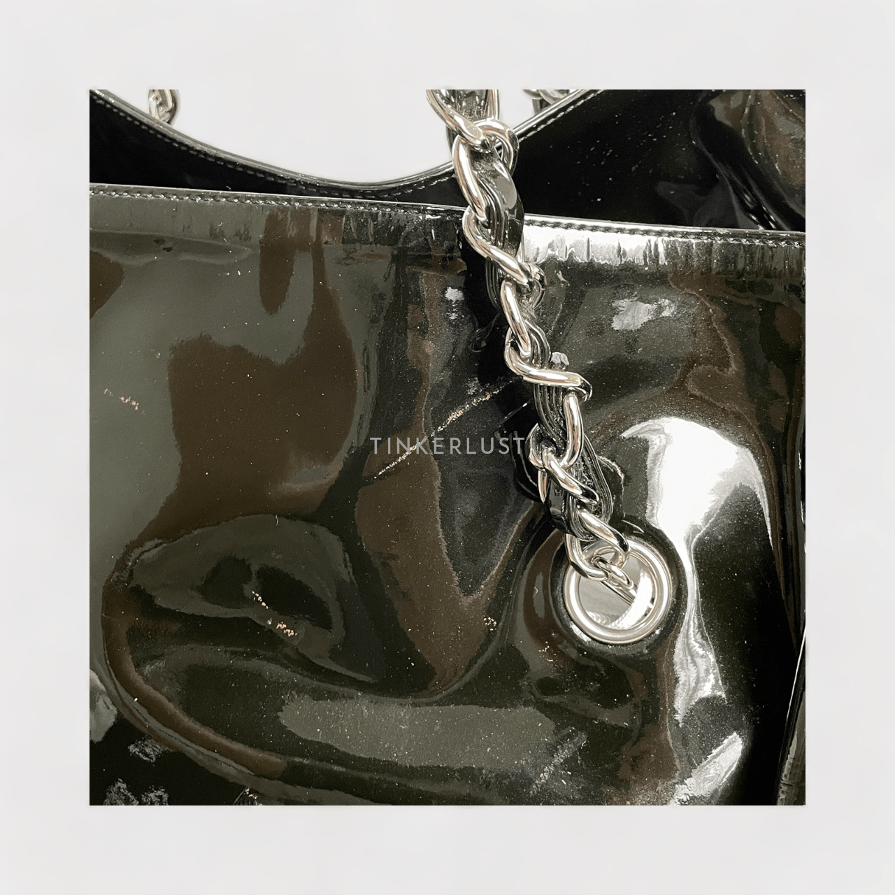 Chanel Swarovski Black Patent #13 SHW Totebag