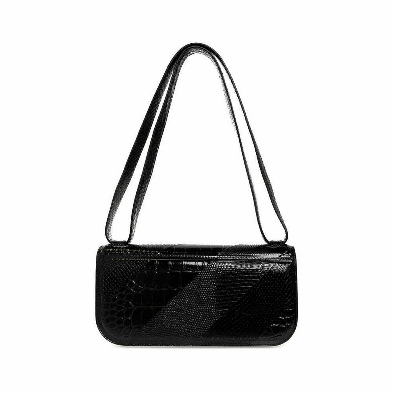 Balenciaga Gossip Bag Half Croco Snake Embossed Leather All Black