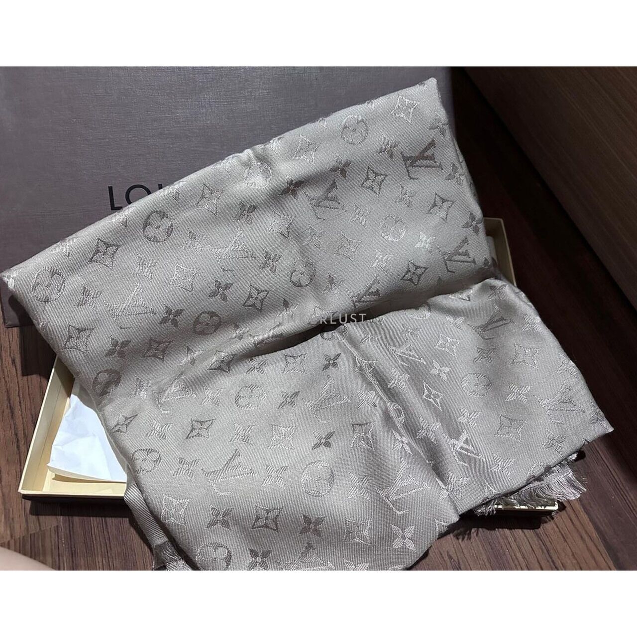 Louis Vuitton Grey Monogram Silk & Wool Scarf