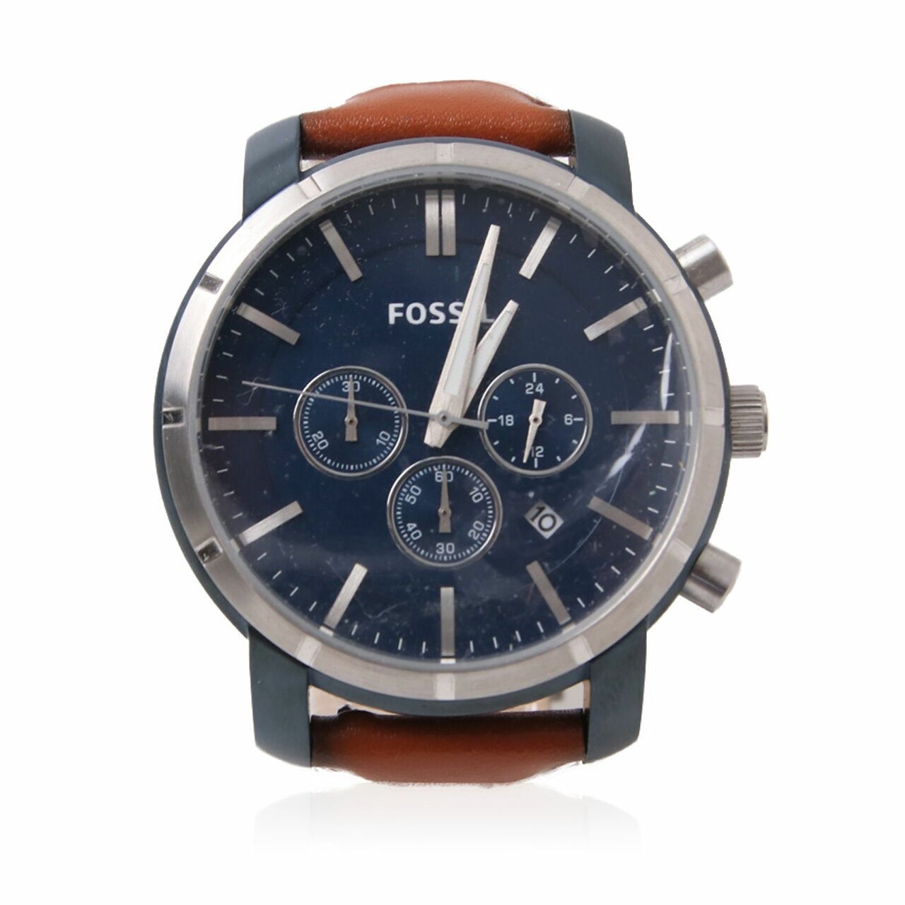 Fossil BQ2159 Blue Dial Brown Leather Strap Watch