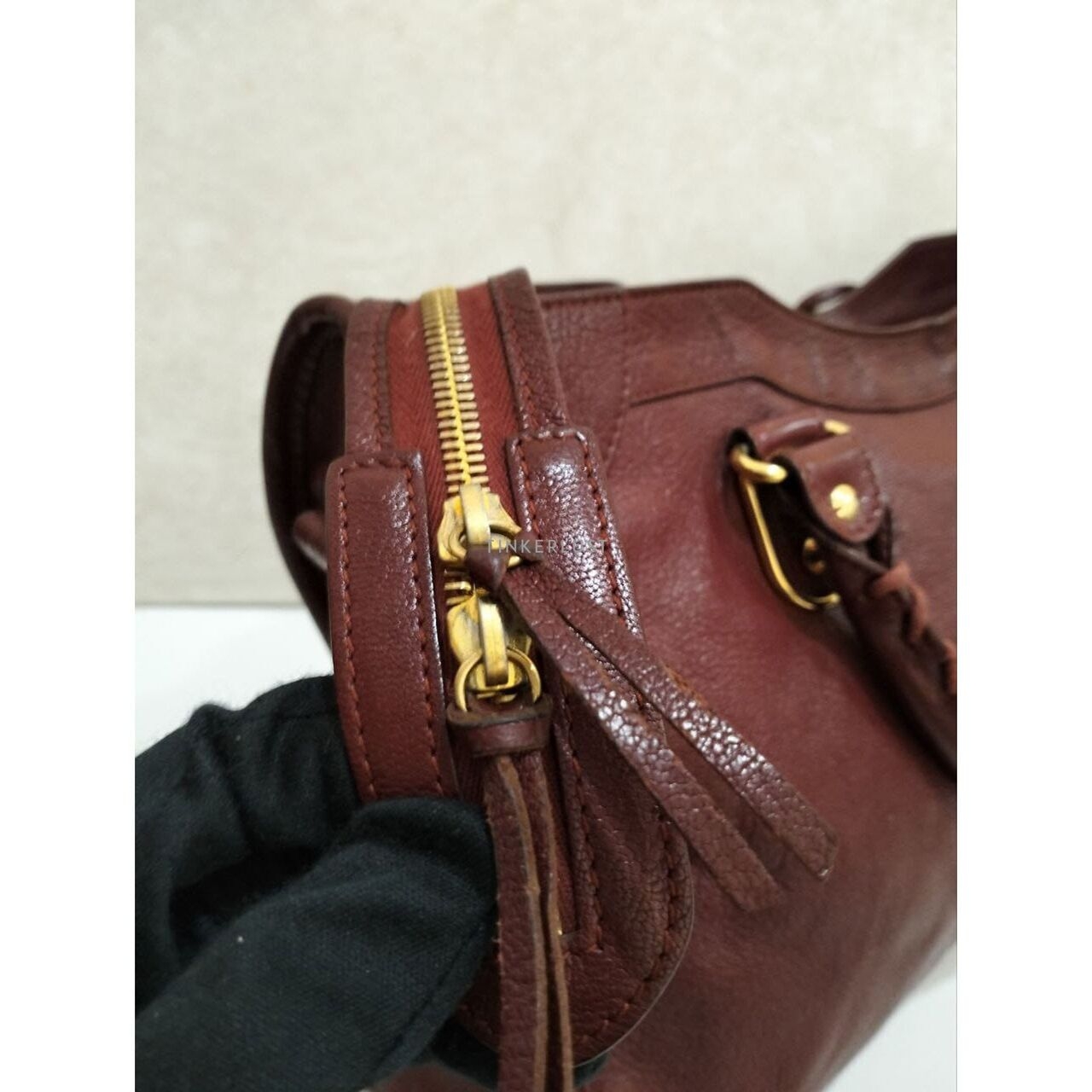 Balenciaga Medium Metallic City Edge in Bordeaux Ghw 2015 Satchel Bag