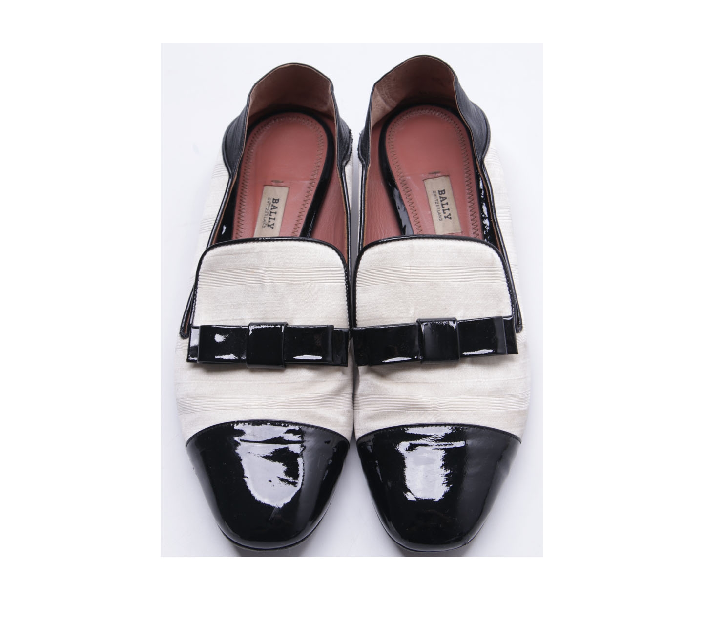 Bally Black & White Calf Grained Flats