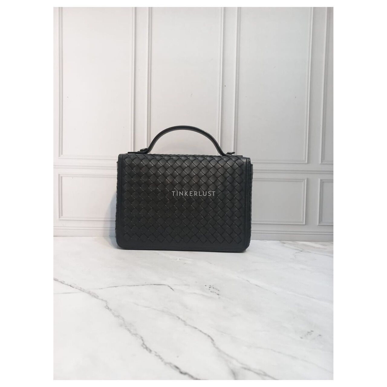 Bottega Veneta Top-Handle Intrecciato Black Sling Bag