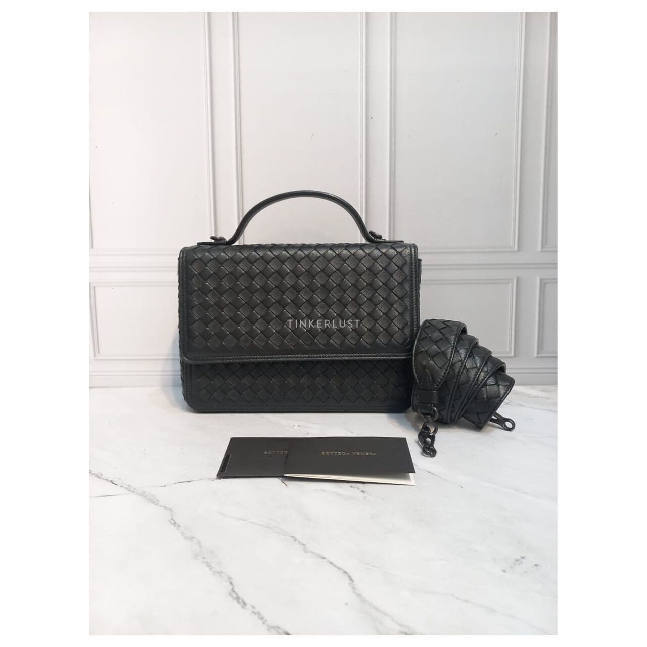 Bottega Veneta Top-Handle Intrecciato Black Sling Bag