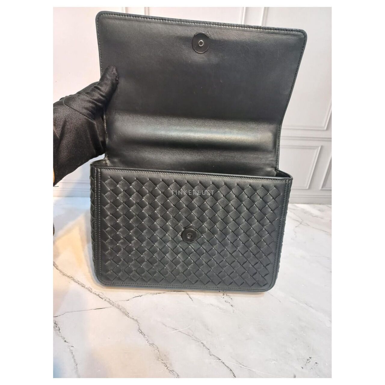 Bottega Veneta Top-Handle Intrecciato Black Sling Bag