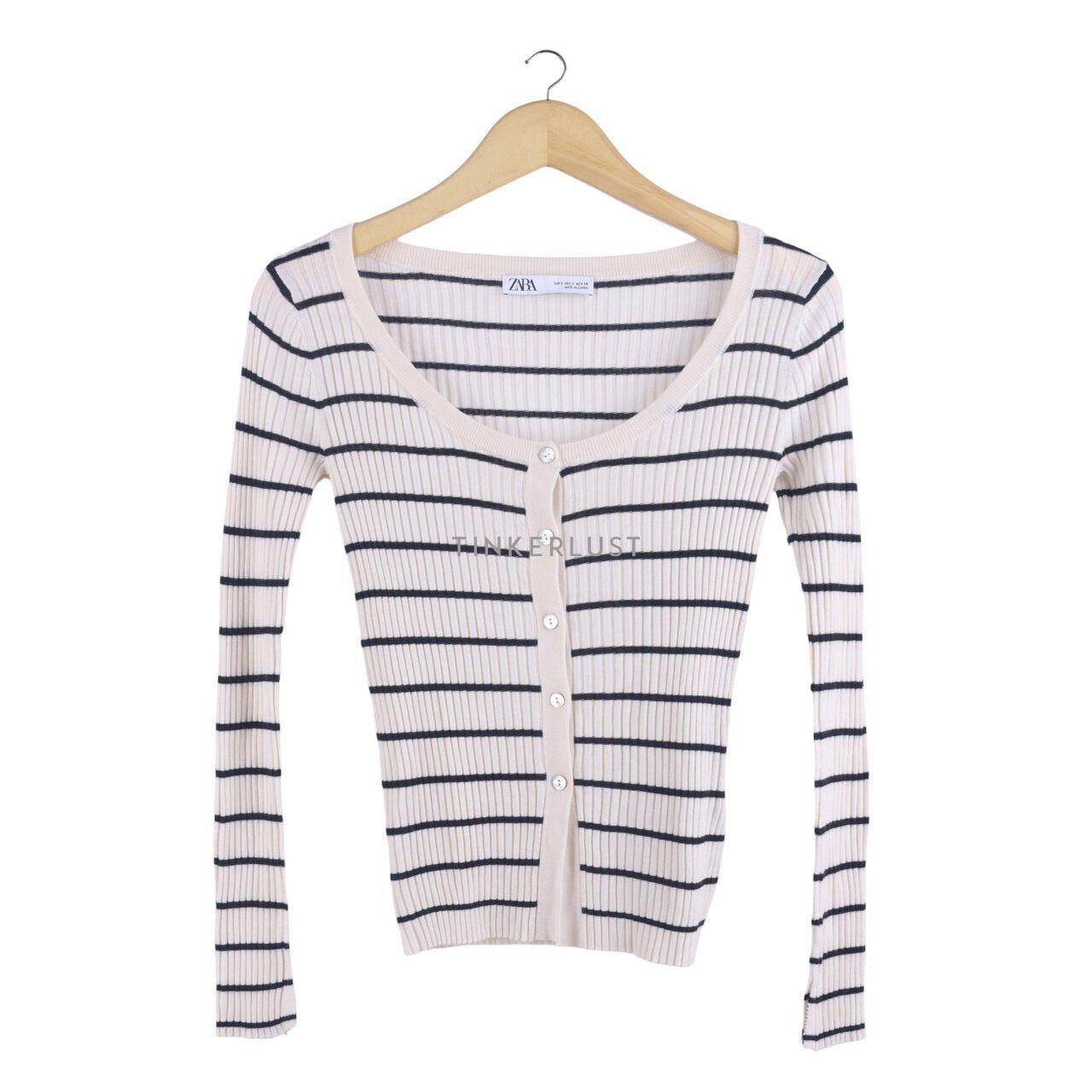 Zara Black & Broken White Stripes Cardigan