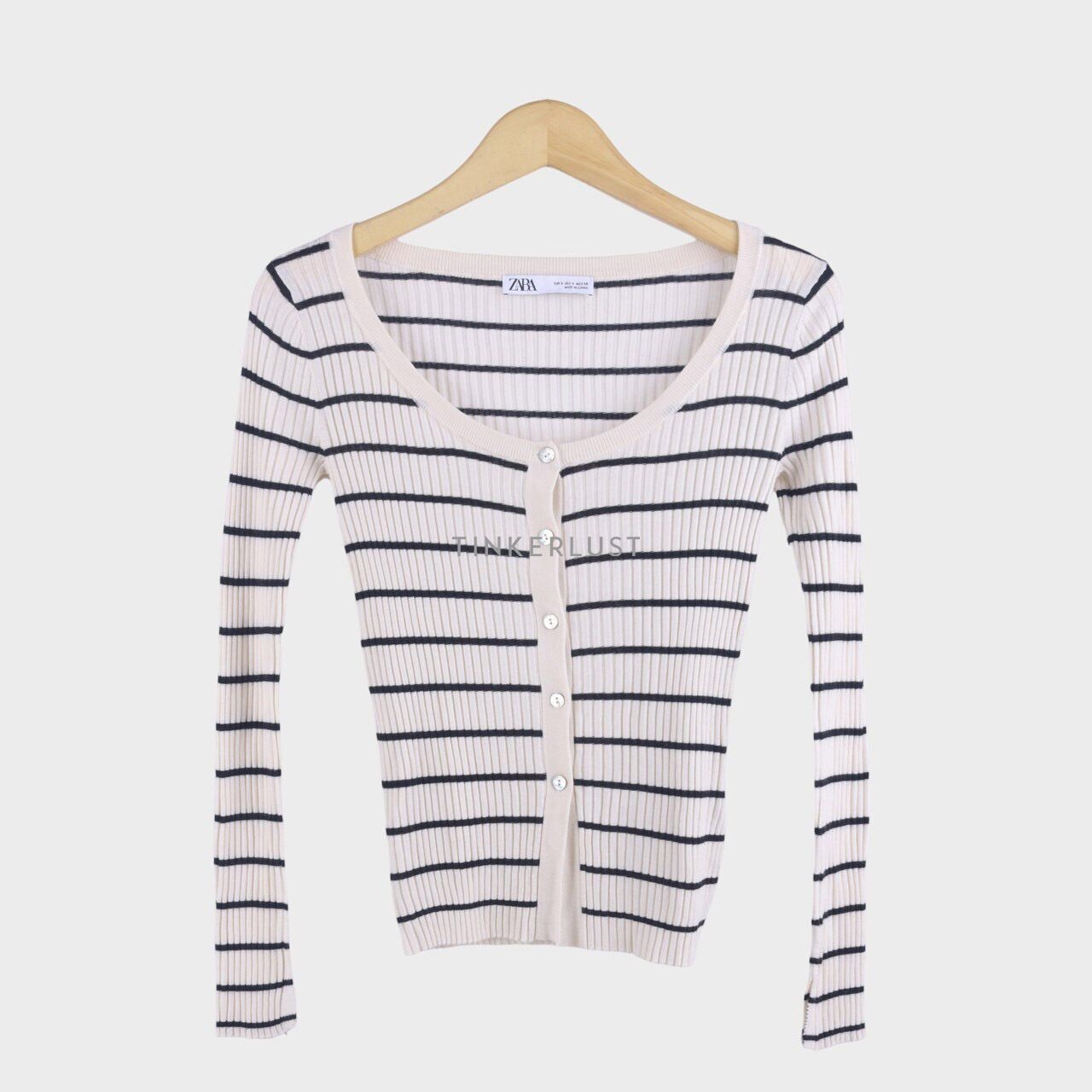 Zara Black & Broken White Stripes Cardigan