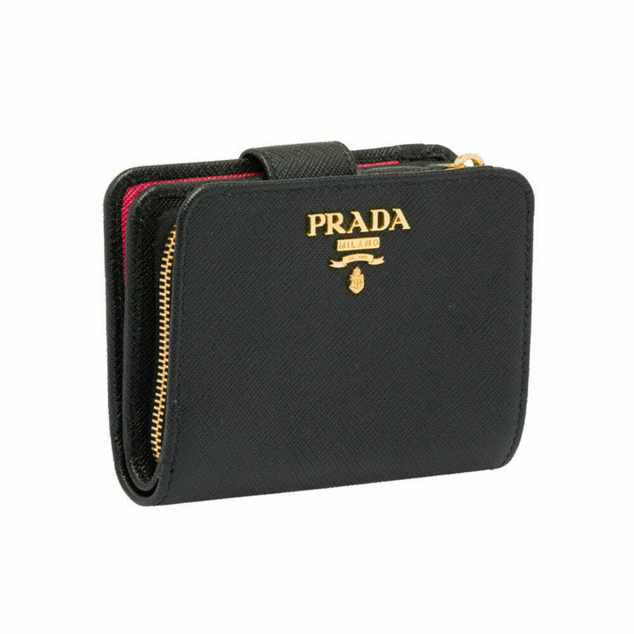 Prada Small Saffiano Leather Wallet Pink Internal Pocket Black Ghw