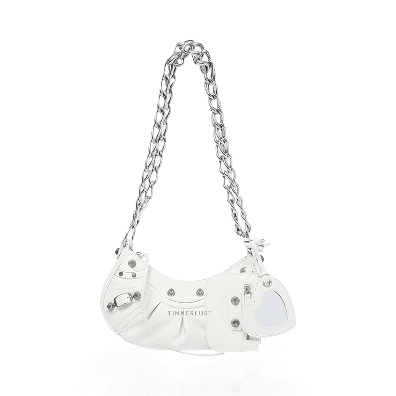 Balenciaga Le Cagole XS Chain Shoulder Bag in White Arena Lambskin SHW